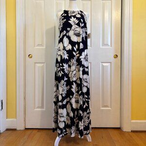 NWT Anne Klein Navy Blue Floral Halter Style Maxi Dress with Side Slits Size 10